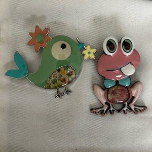 Bird and Frog enamel pins